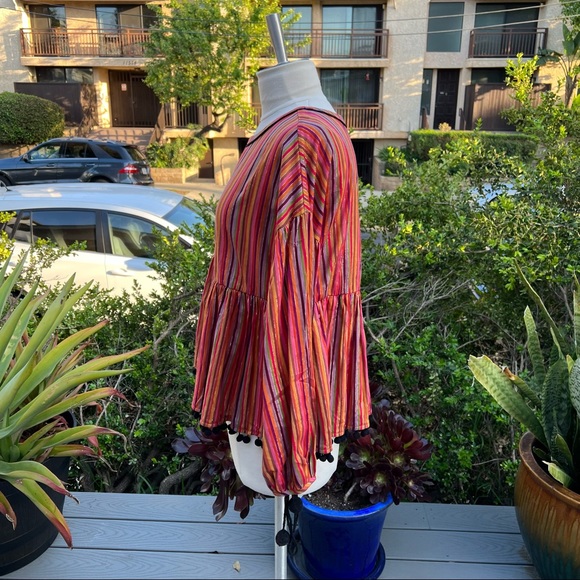 AMARYLLIS Stripe Top Cotton and Lurex Pom Pom Bottom Hem and Sleeve Size XS - Picture 7 of 9